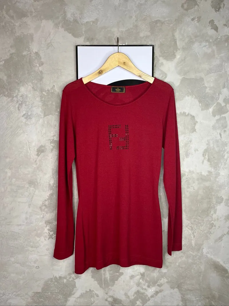 Vintage 90s Fendi Maglia Swarovski Logo Center FF Viscose Re photo 1