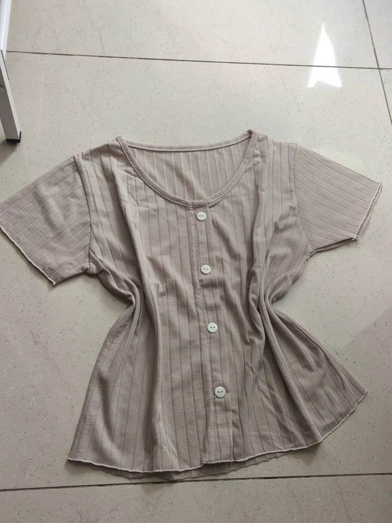 Ribbed button-front tee photo 1