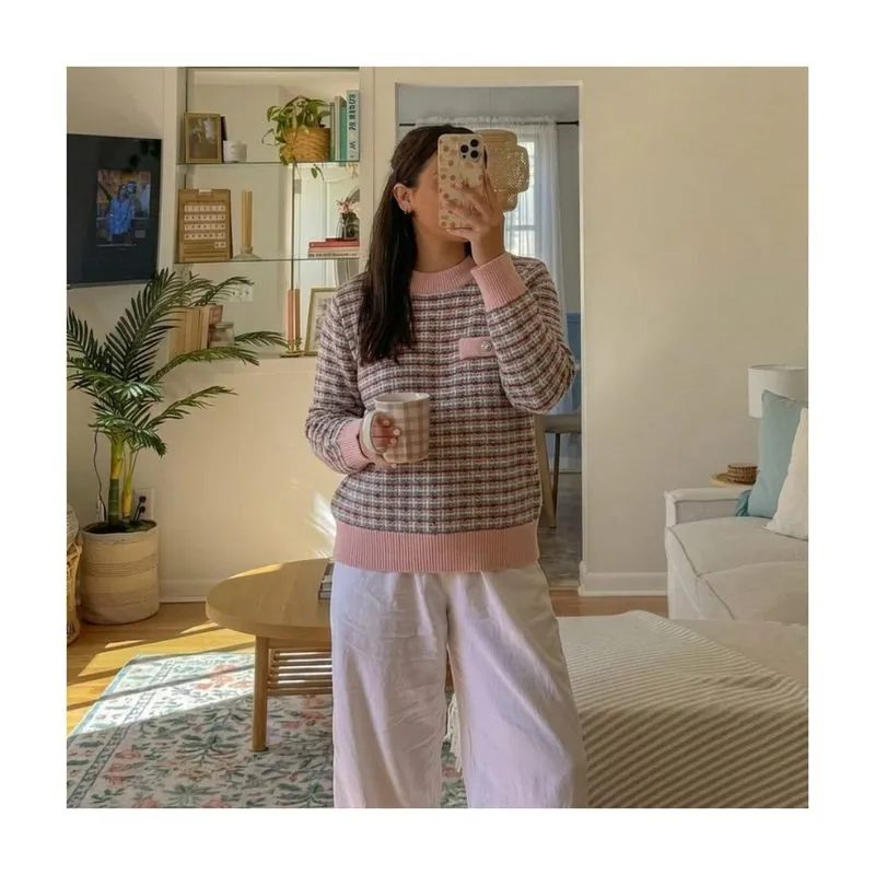 Tweed Pink Sweater Japan Pattern Knitted photo 1