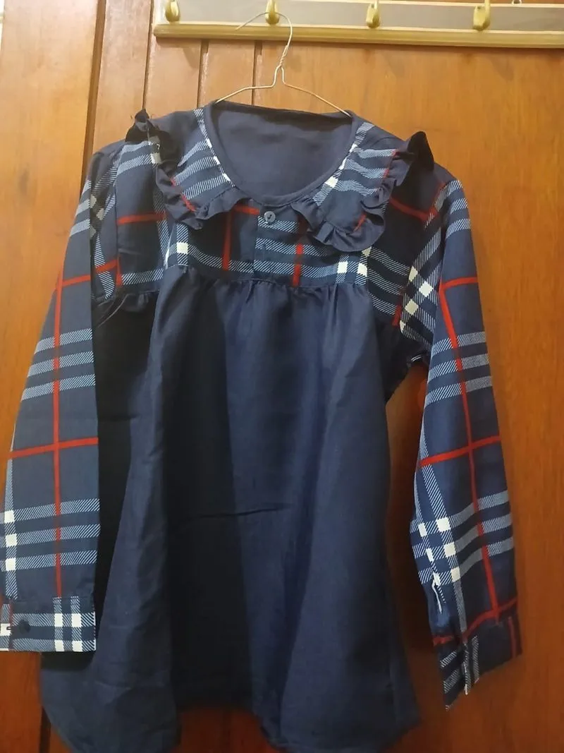 Blouse Wanita Kombinasi Tartan dengan Kerah Ruffle🎀 photo 1