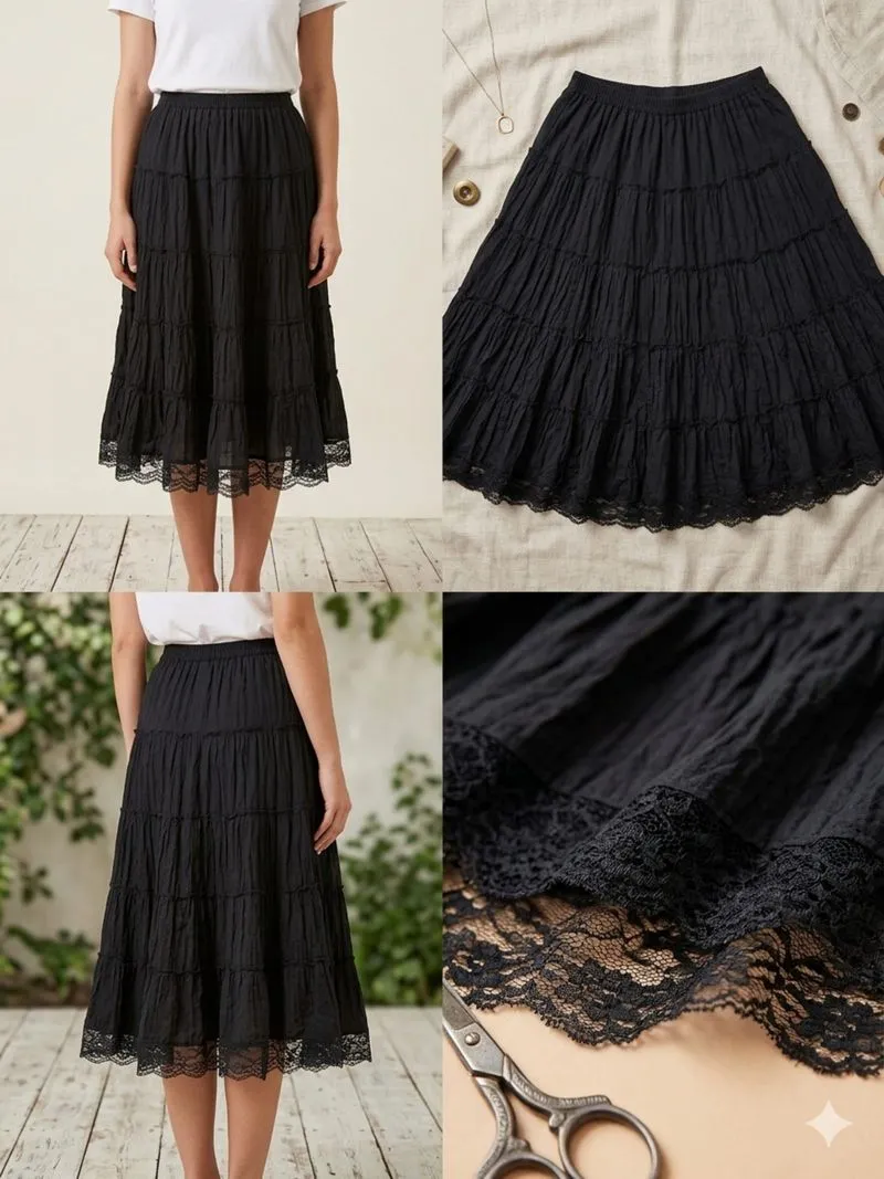 Rok susun hitam dengan detail renda yang manis dan elegan.🔥 photo 1