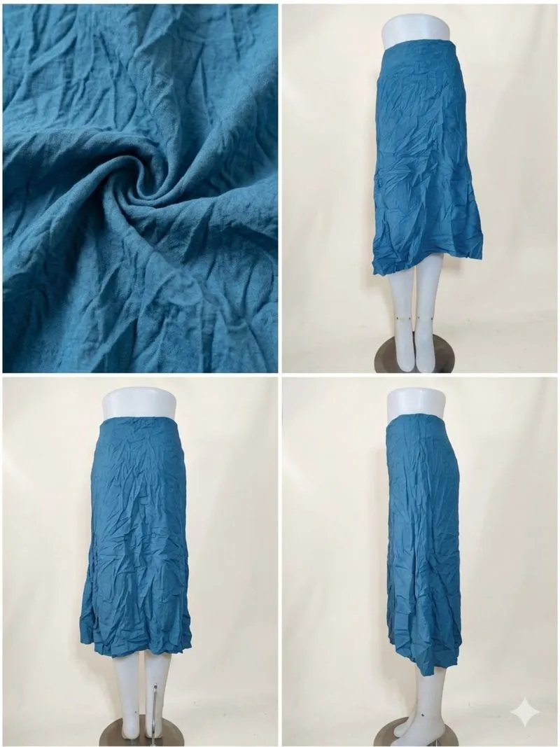 Rok midi bahan tekstur alami warna biru laut.🔥 photo 1