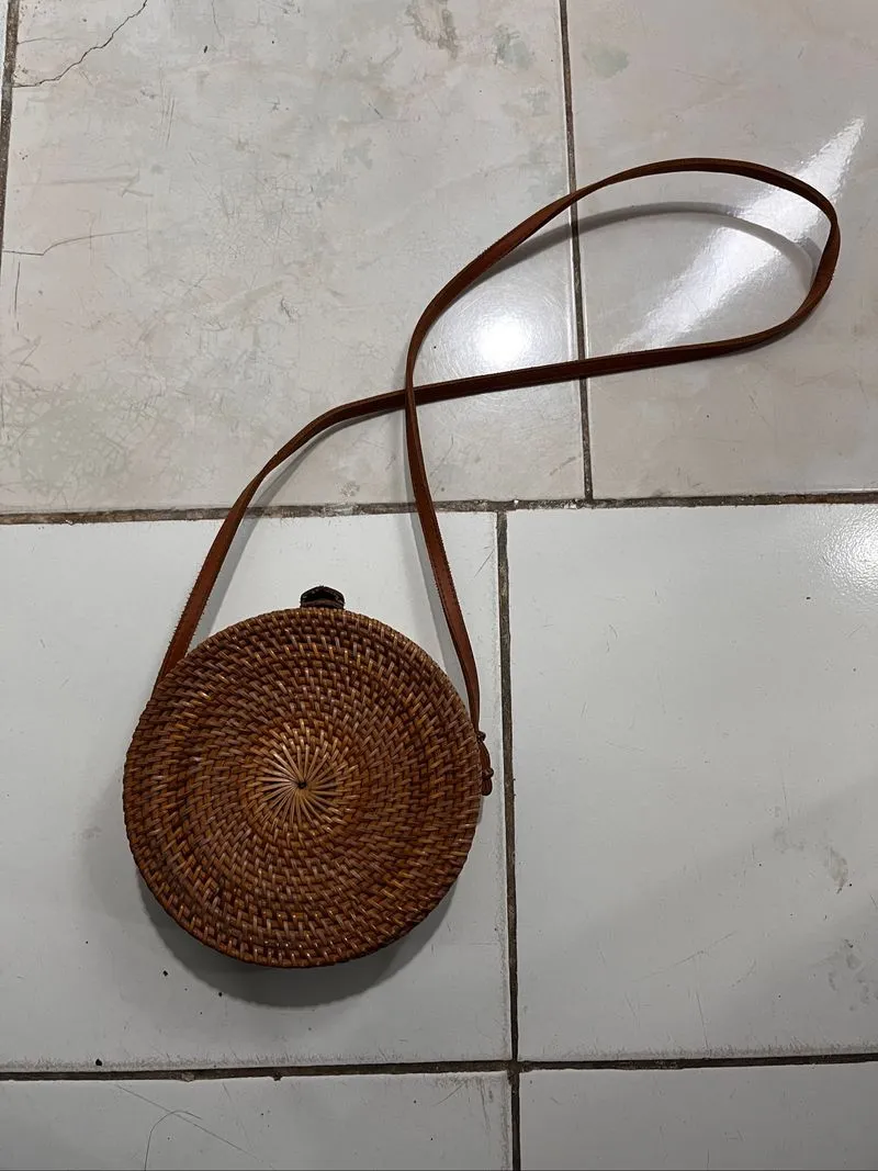 Tas anyam rajut bambu etnik unik bulat selempang sling bag c photo 1
