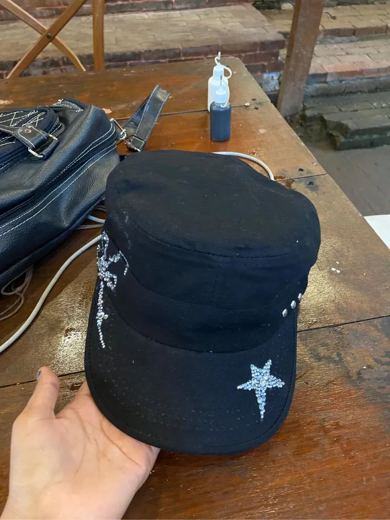 rhinestone diy hat y2k photo 1