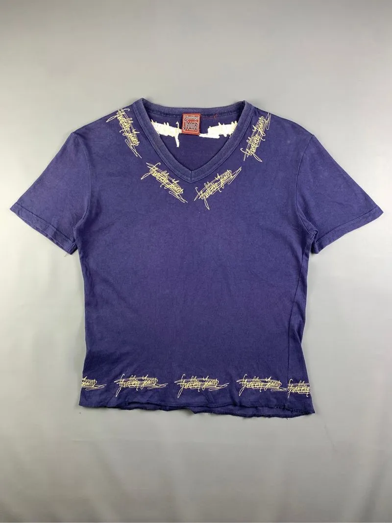 Gaultier Jeans Navy Sign Embroidered V-neck Tee (M) photo 1