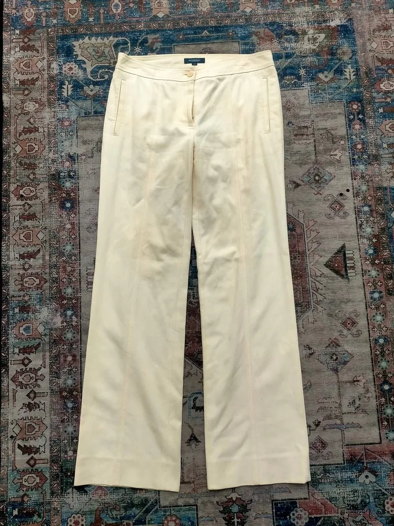 Burberry London Cream Front-Seam Wide Leg Trousers photo 1