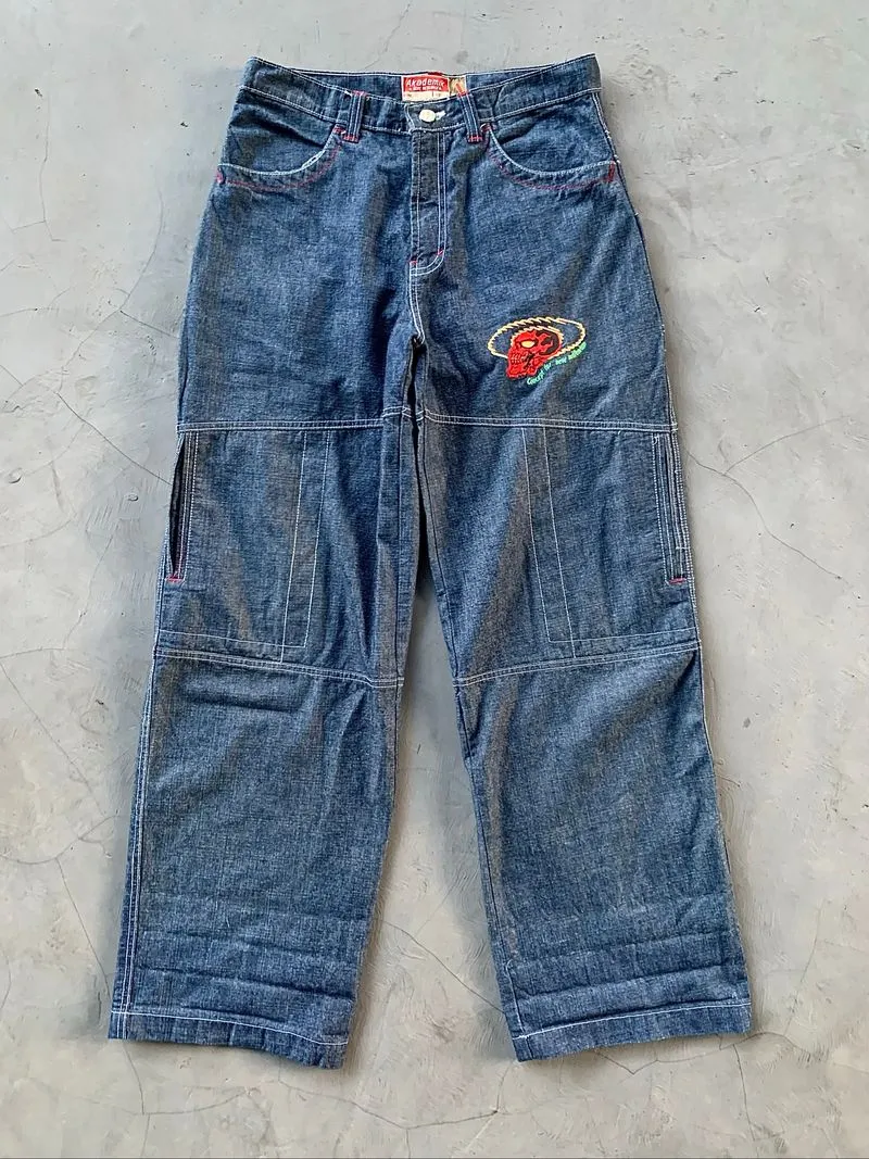 Y2K Embroidered Skull Jeans photo 1