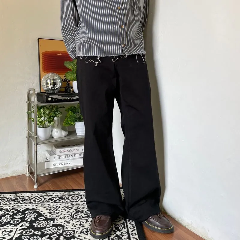Uniqlo full black denim bootcut strech materials photo 1