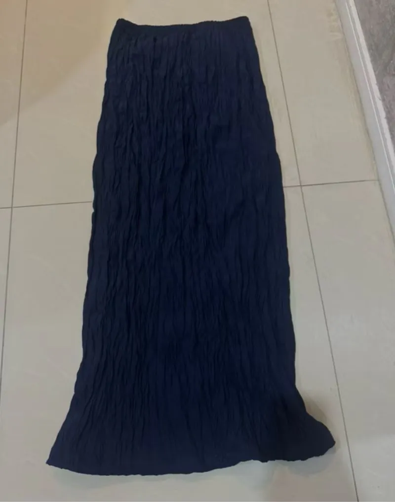 Long Pleated Skirt Dark Blue photo 1