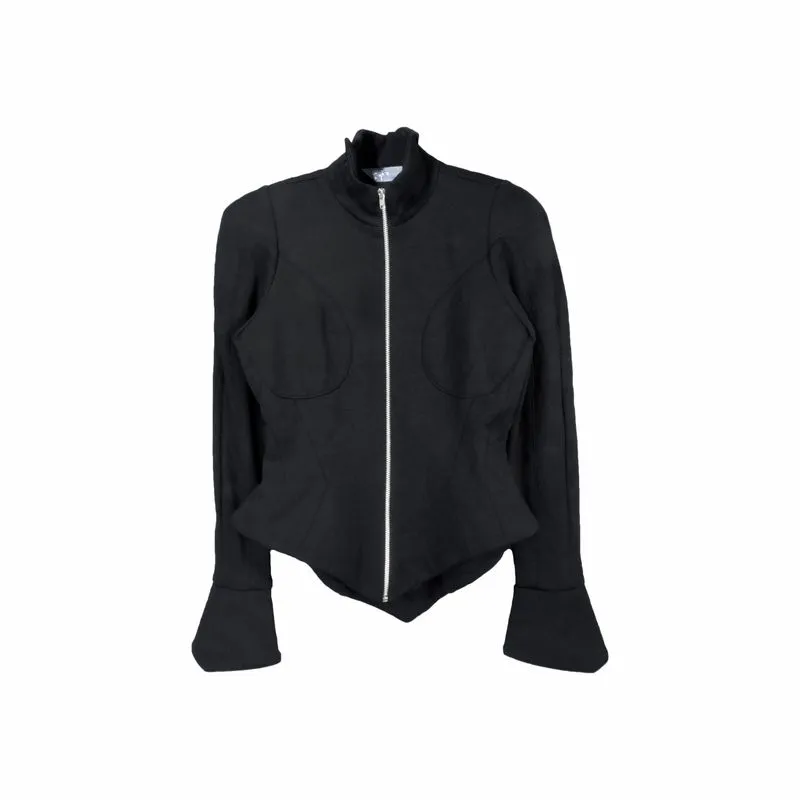 THIERRY MUGLER BLACK SCULPTED CORSETED SCUBA WOOL JACKET photo 1
