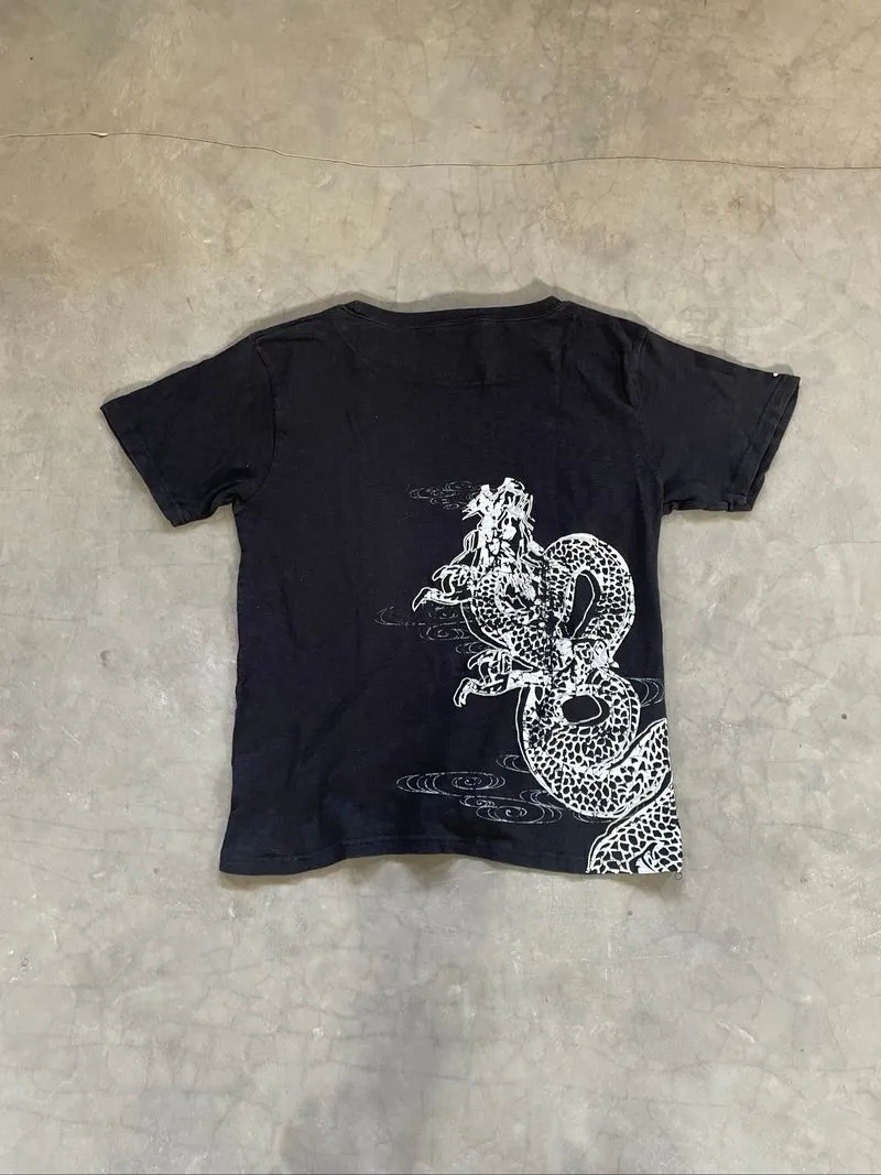 Y2k Grunge Emo Sukajan Tee Shirt Dragon Embordired  photo 1