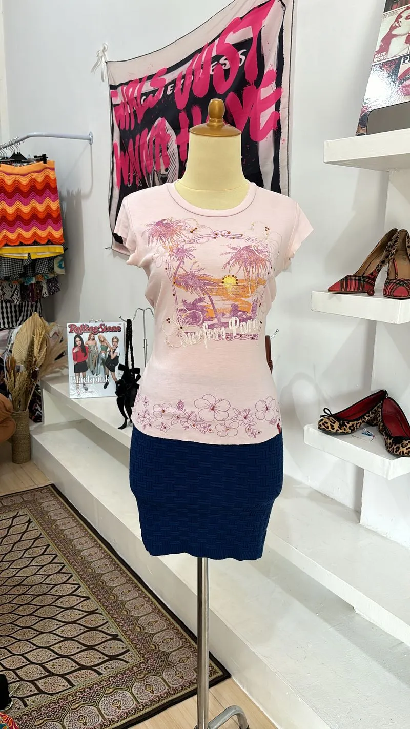 Vintage Y2K T-shirt Wanita pink blue photo 1