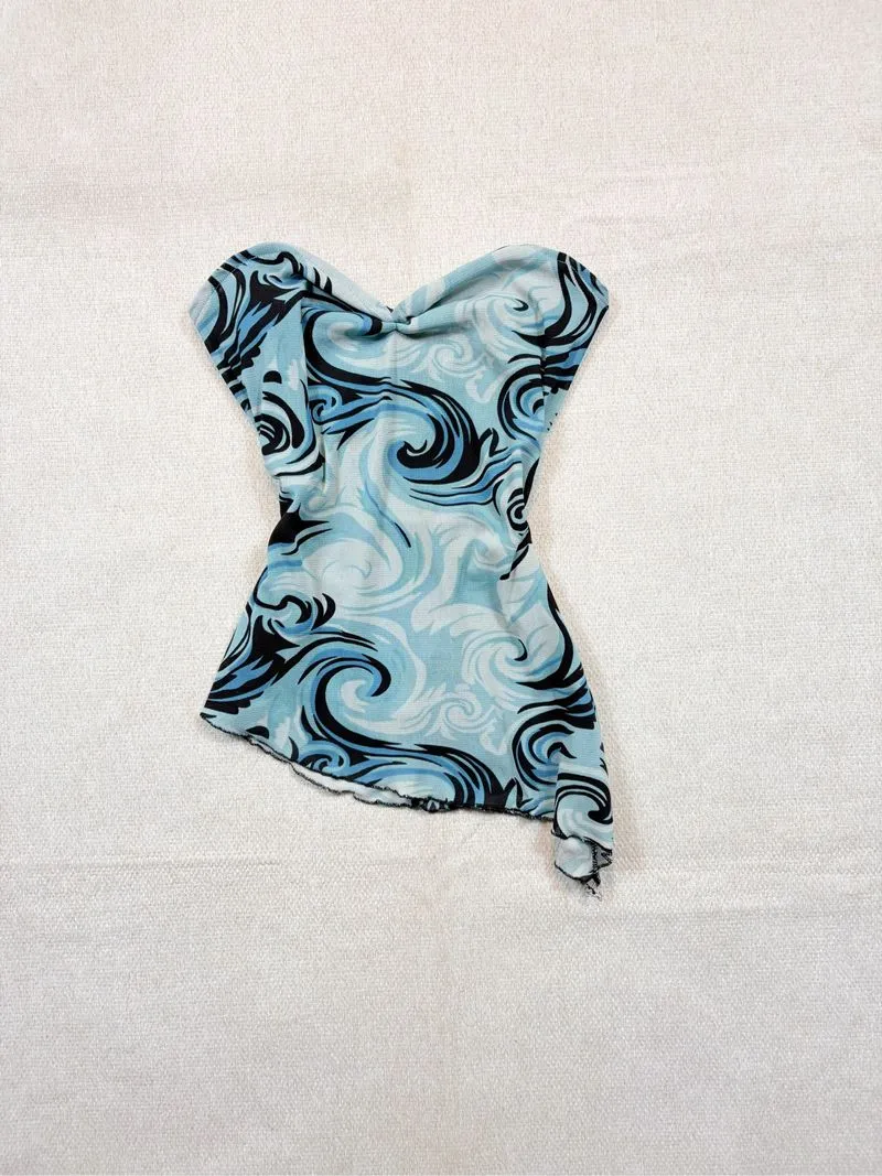 Y2k Asymmetrical Printed Tube Top photo 1