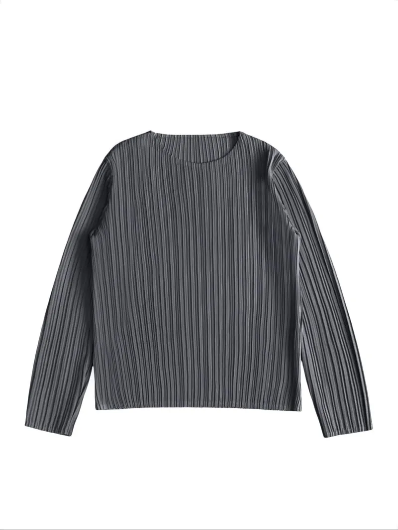 Mon Plissé women vertical pleated round top grey pleats blou photo 1