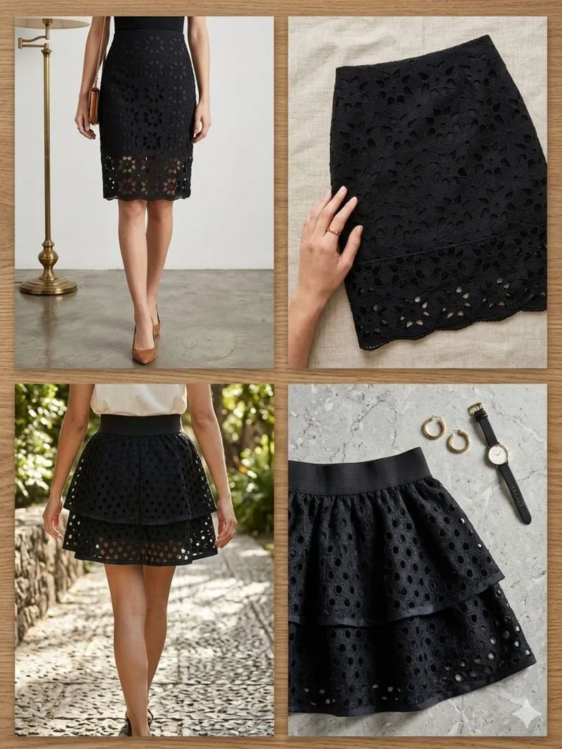 Koleksi rok hitam bahan renda lubang.🔥 photo 1