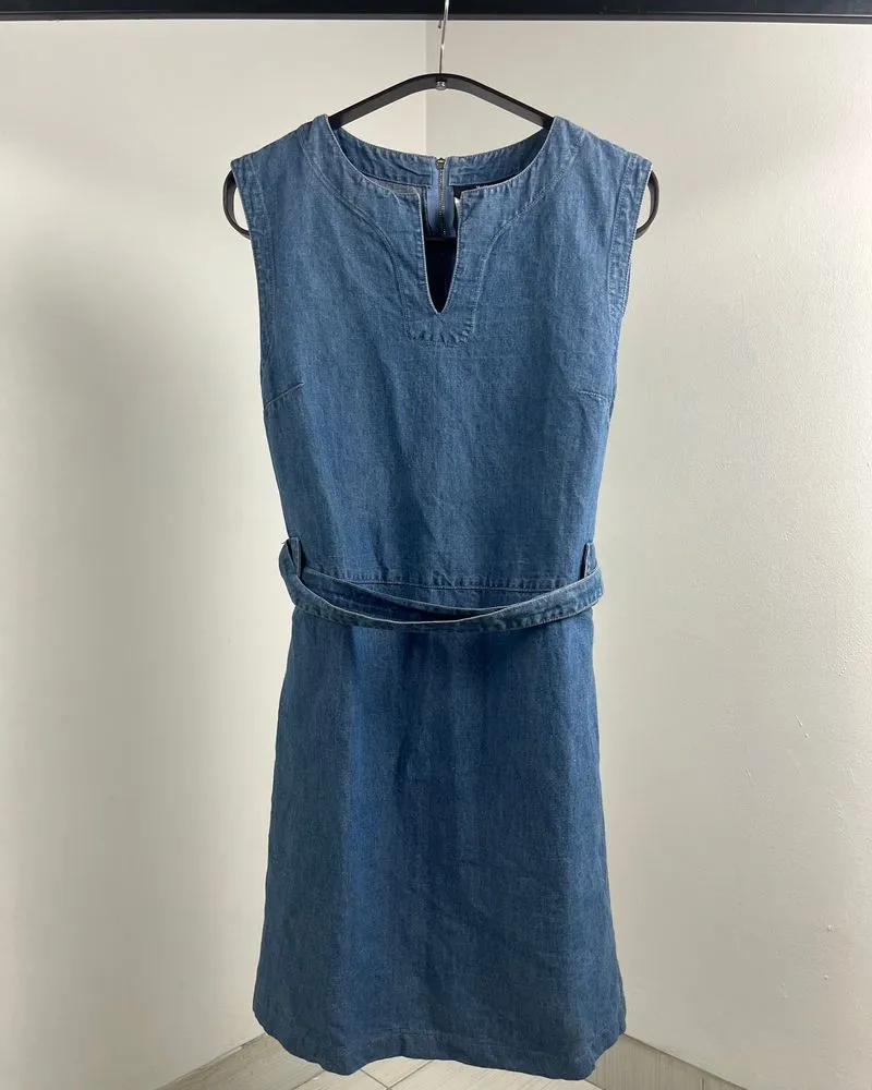 Max Mara Linen Sleeveless Belted Denim Midi Dress photo 1