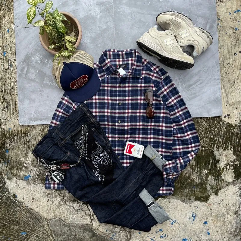 Kangol Grunge Indie Casual shirt Pria white navy photo 1