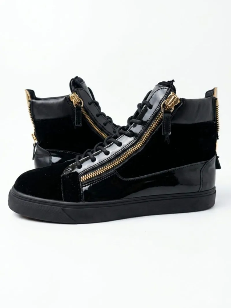 Giuseppe Zanotti High Top Leather Velvet Black Gold photo 1