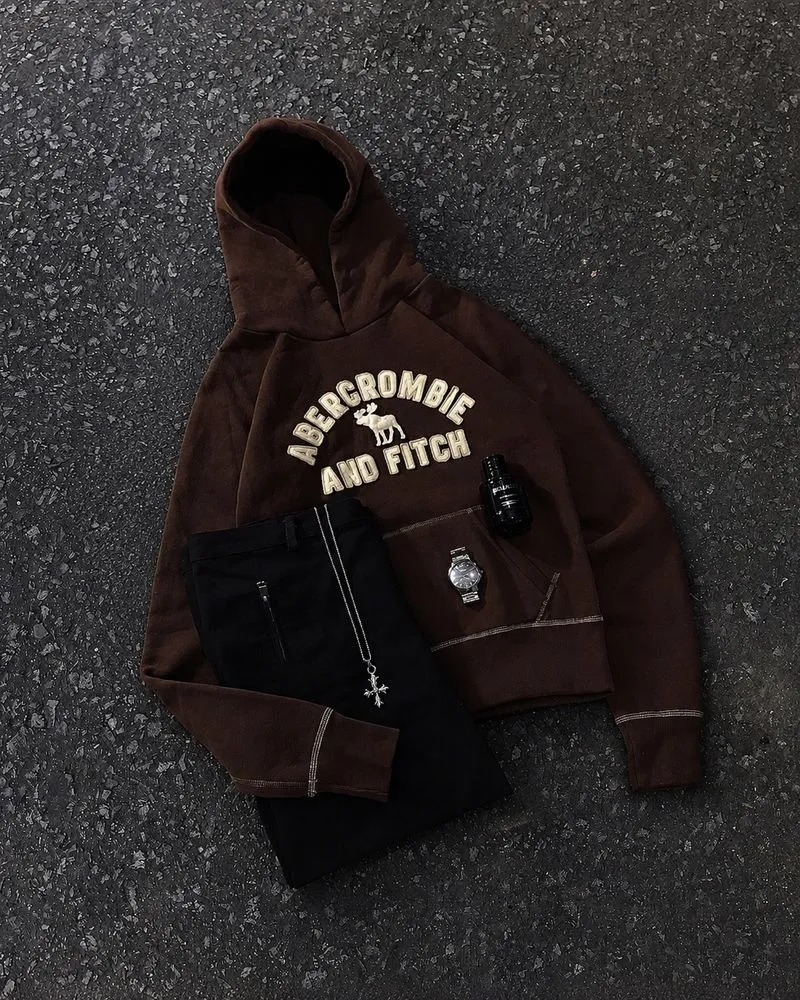 Vintage Y2K Abercrombie & Fitch Moose Logo Hoodie — Brown photo 1