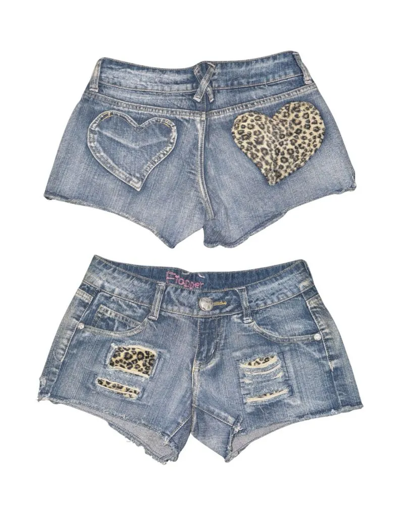 Y2K denim shorts leopard print low rise fit Harajuku jeans  photo 1