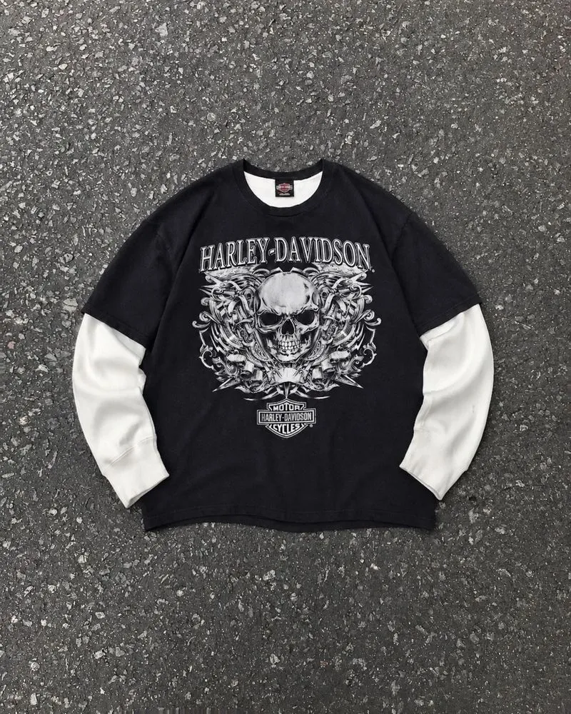 Vintage Harley Davidson Skull Grunge Tee photo 1
