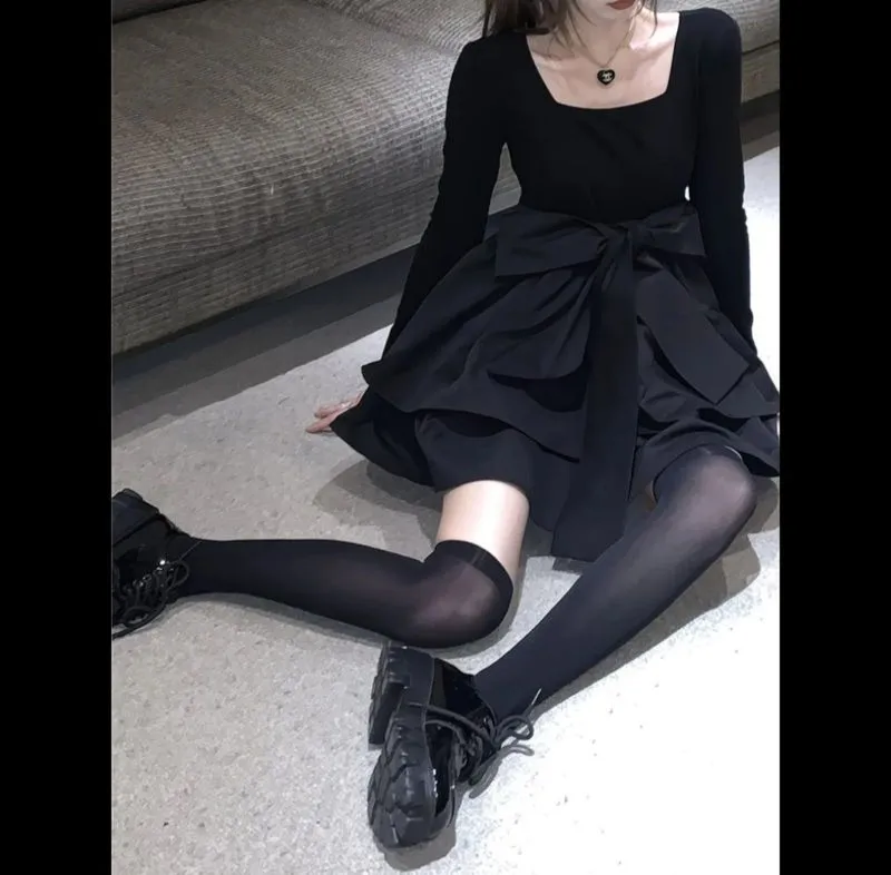 Korean Style Black Midi Dress  photo 1