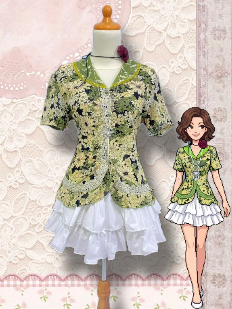 ꨄ︎ Vintage Green Meadow Lace Blouse ꨄ︎ photo 1