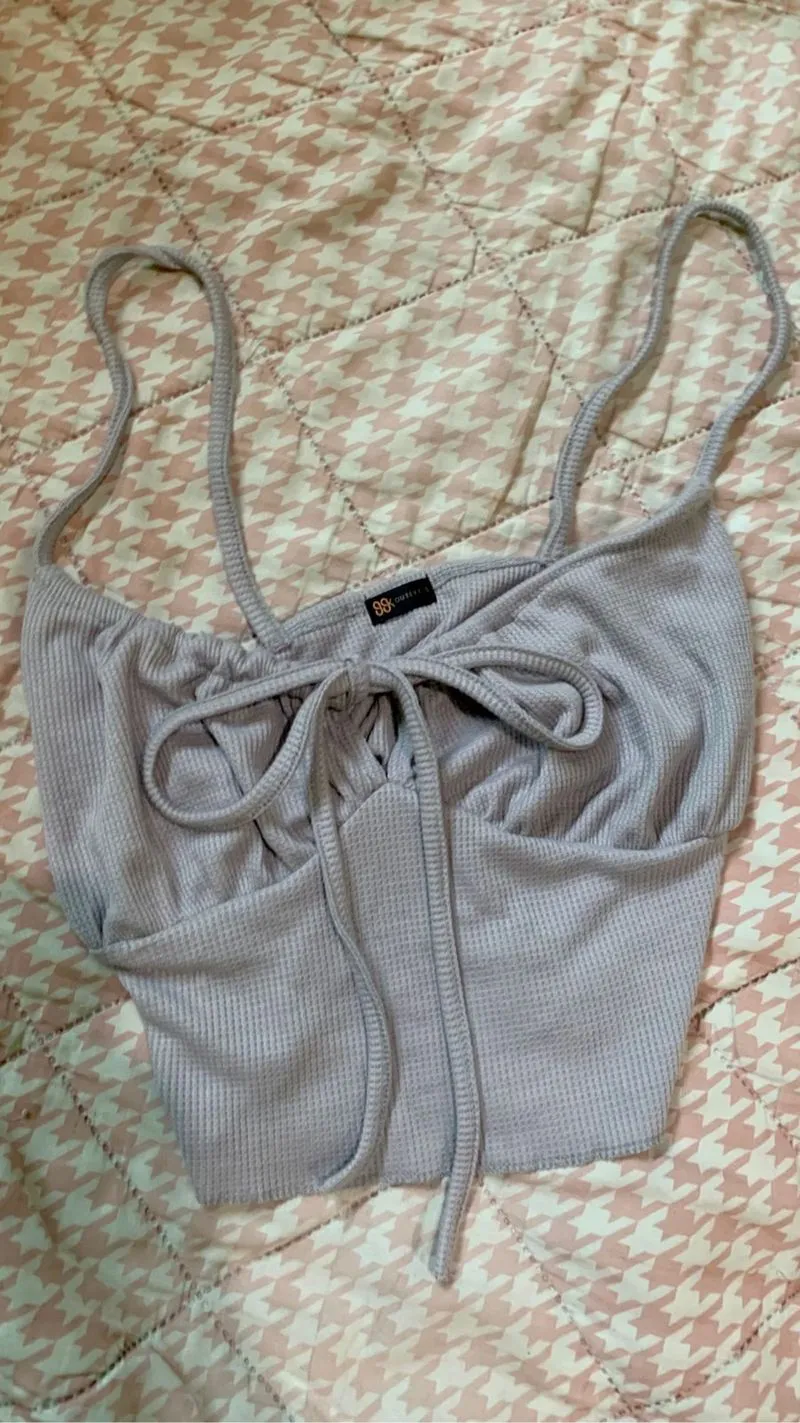 Drawstring Front Waffle Camisole Rib Grey | By 99koutlet photo 1