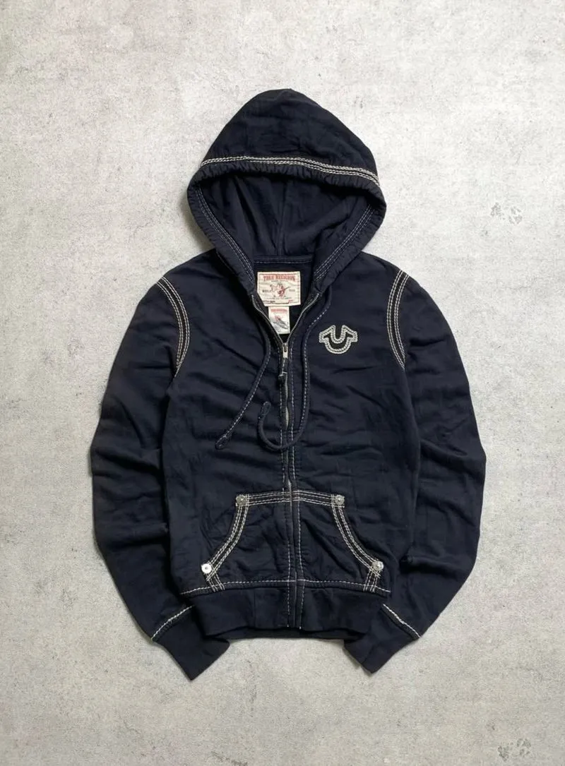 True Religion Horseshoe Moon Grey Zip-Hoodie Size Small photo 1