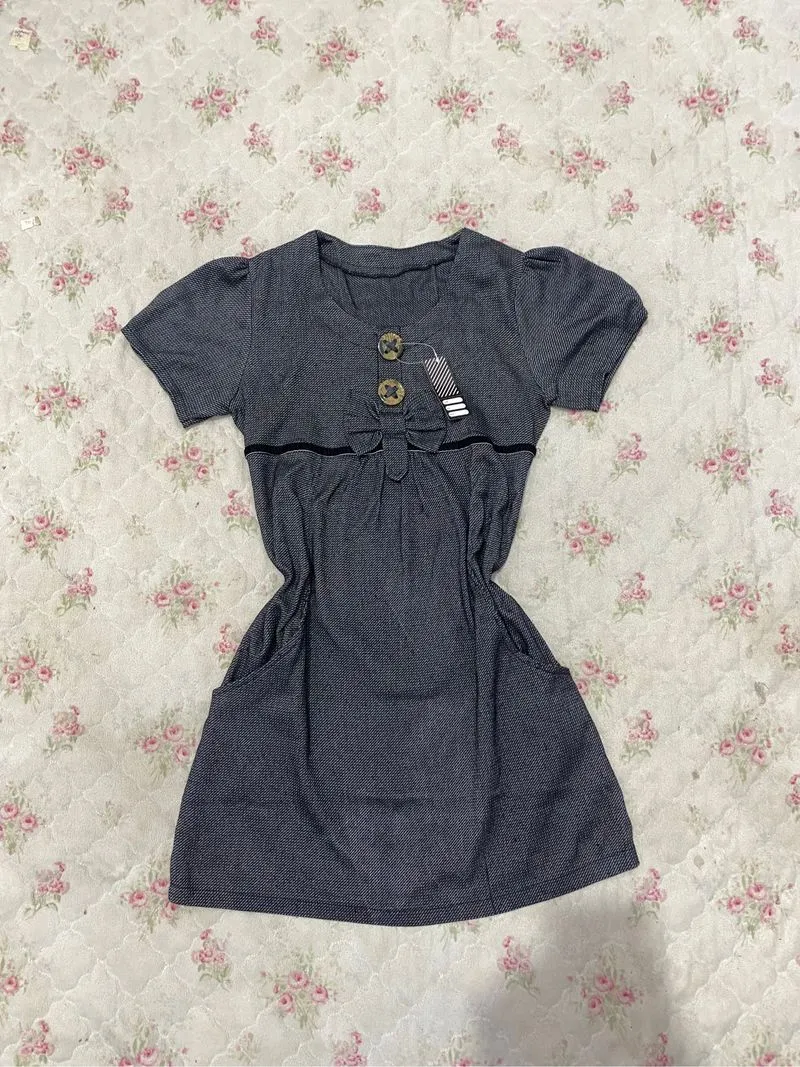 minidress darkgrey tartan ribbon casual coquette vintage photo 1