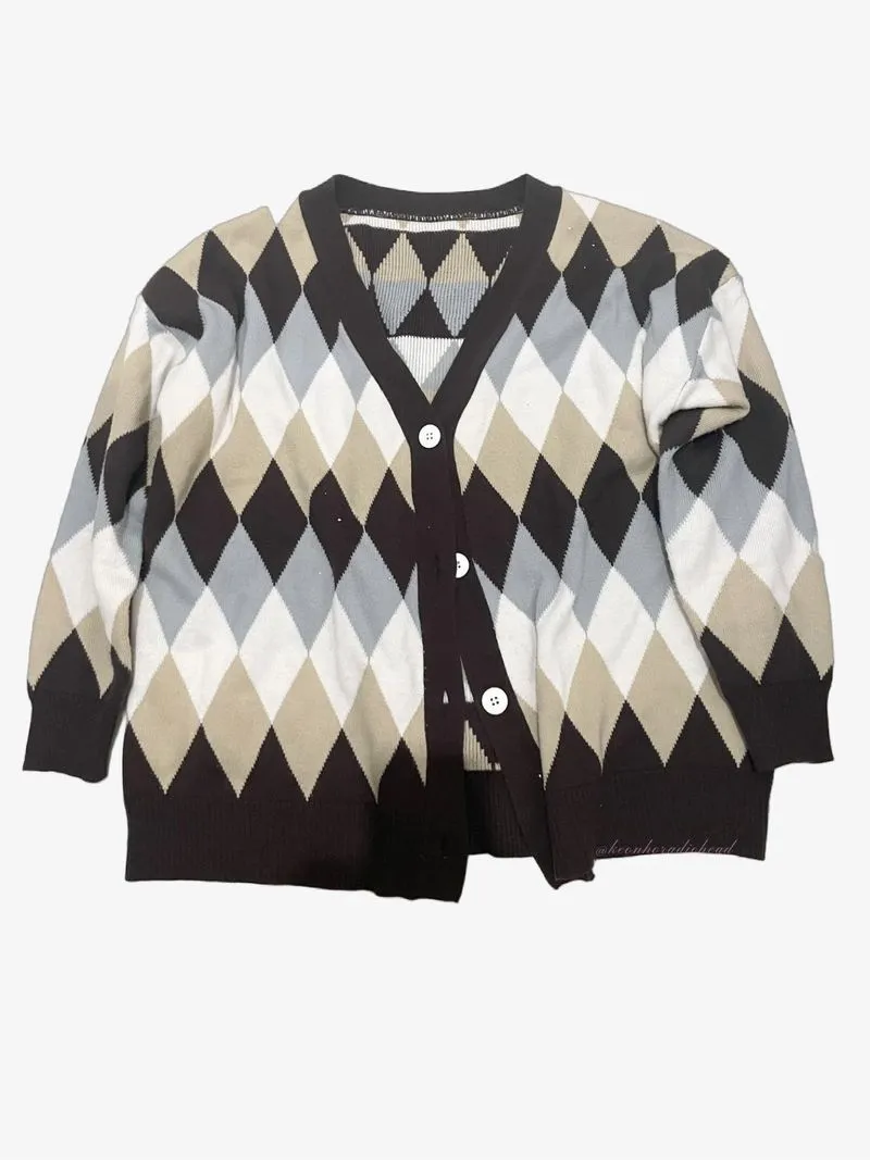 argyle diamond knit brown cardigan photo 1