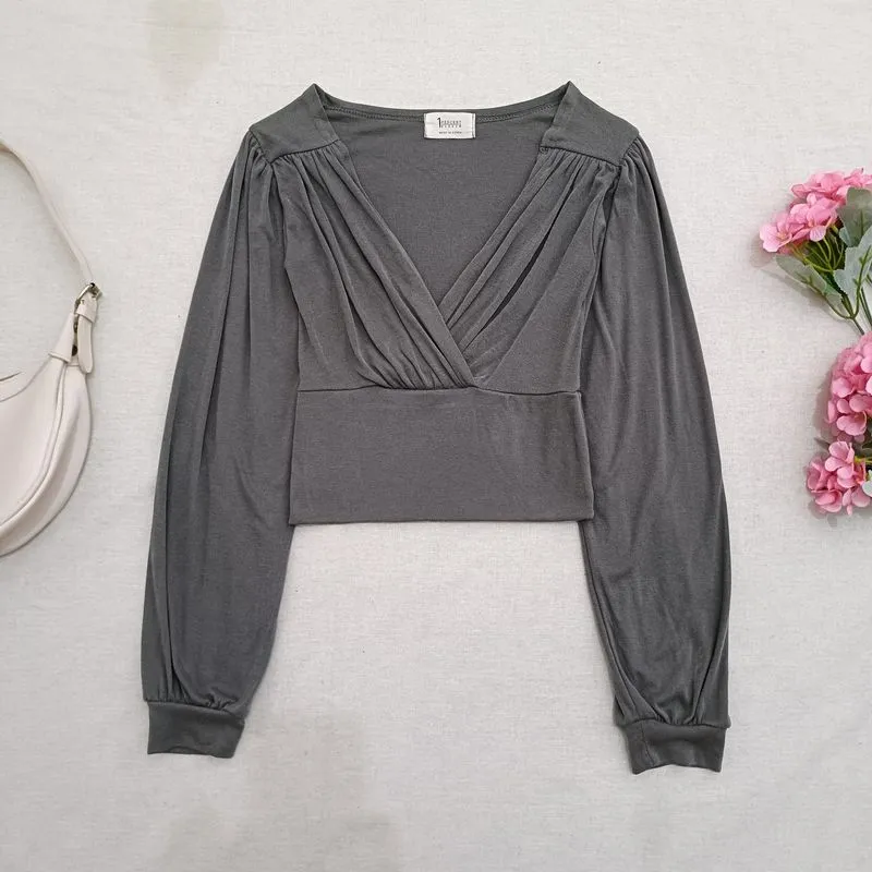 1 Percent Eleven Korea Grey Wrap Top Coquette Y2K photo 1