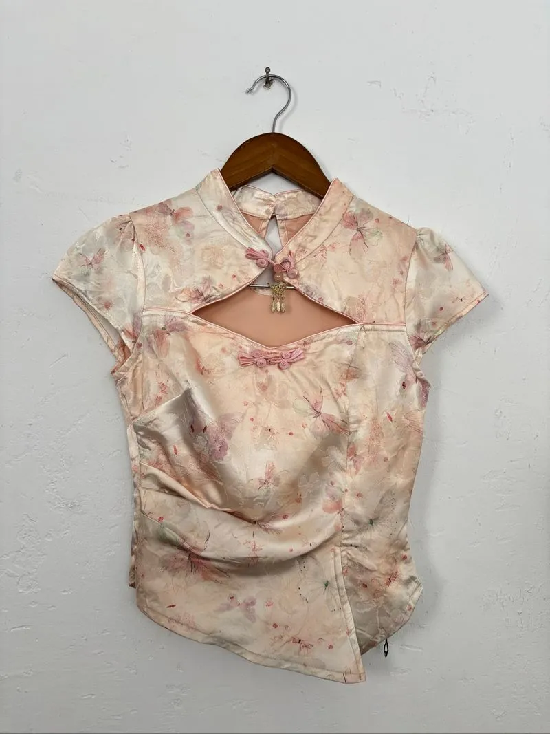 Cheongsam flowery silky top  photo 1