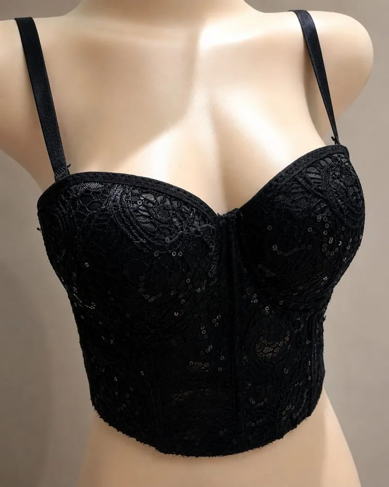 Black Lace Bustier Corset Boning Anti Slip Strapless photo 1