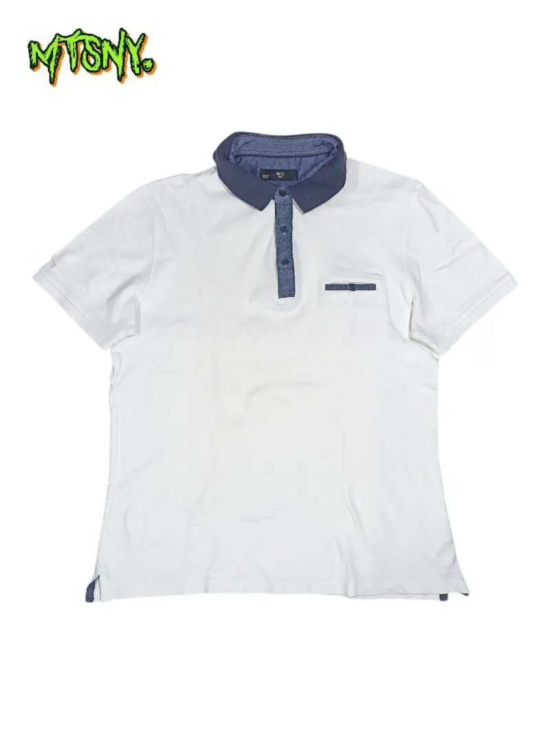 Kemeja Kaos Polo Shirt Men's Top Putih Denim photo 1