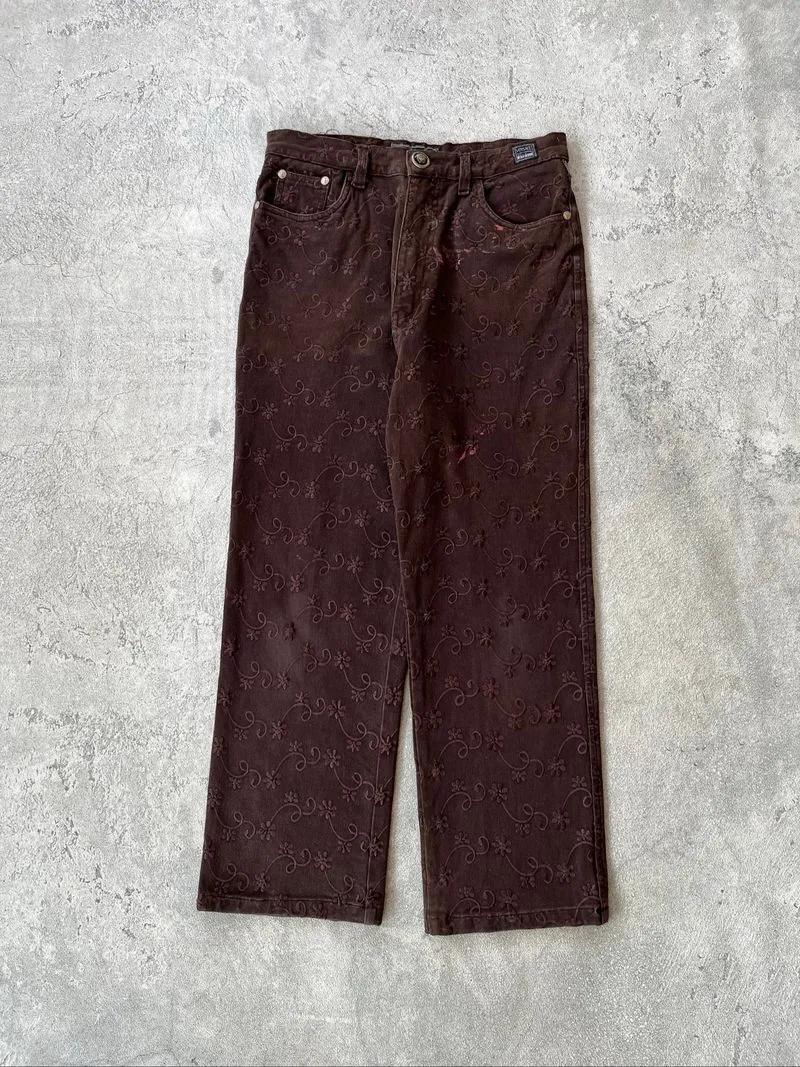 Vintage Versace Jeans Couture Brown Floral Jacquard Jeans photo 1