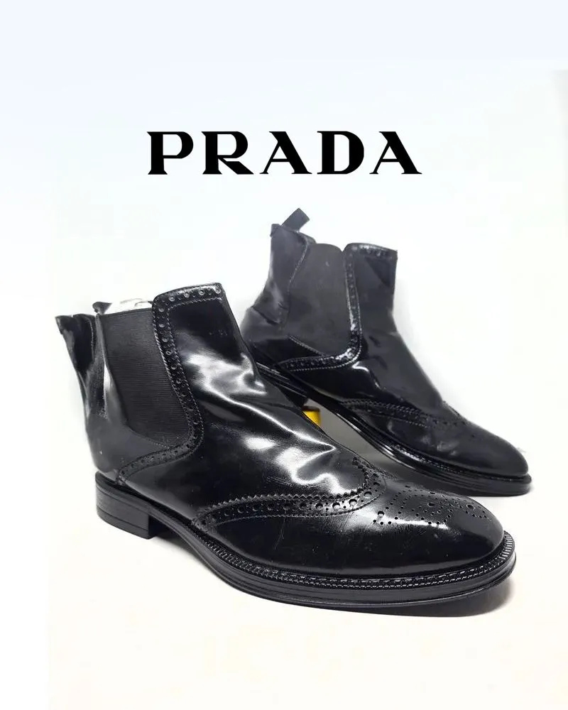 Prada Milano Brogue Chelsea Boots Leather Shine photo 1