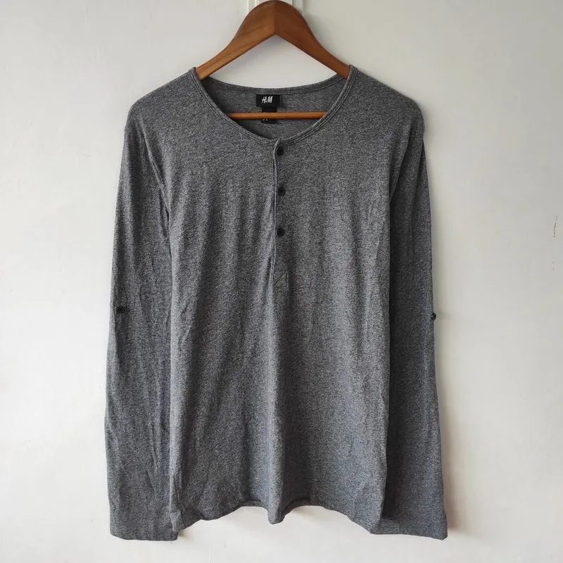 H&M kaos long sleeve henley shirt size L photo 1