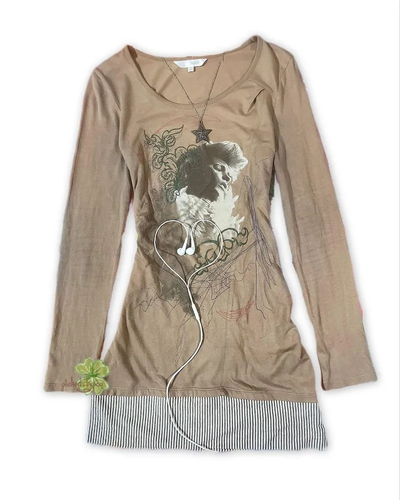 Y2K Graphic Angel Double Layer Stripped Long Sleeve photo 1