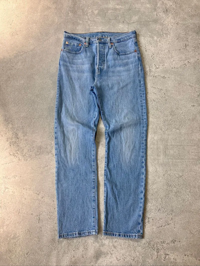 Levis 501 blue washed straight-leg jeans photo 1