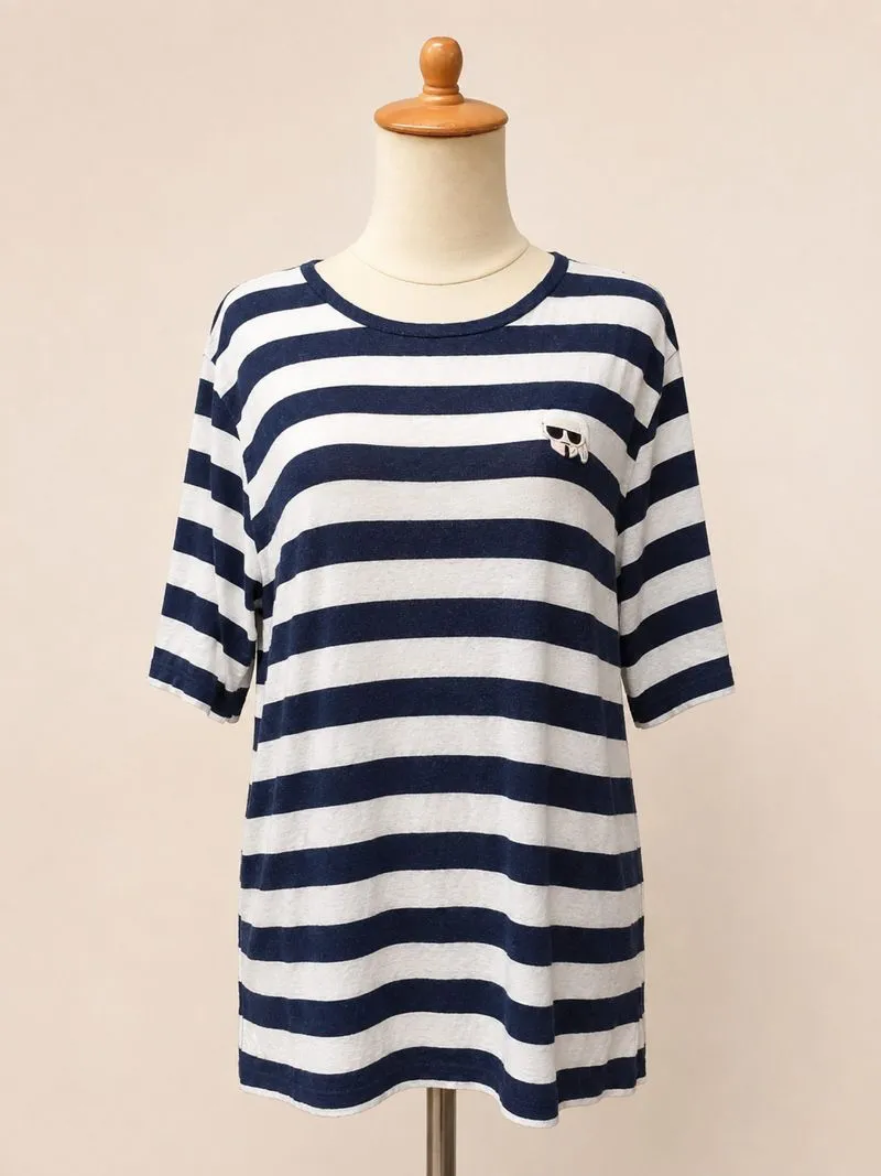 Karl Lagerfeld Striped Oversized Tee Navy White Ori photo 1