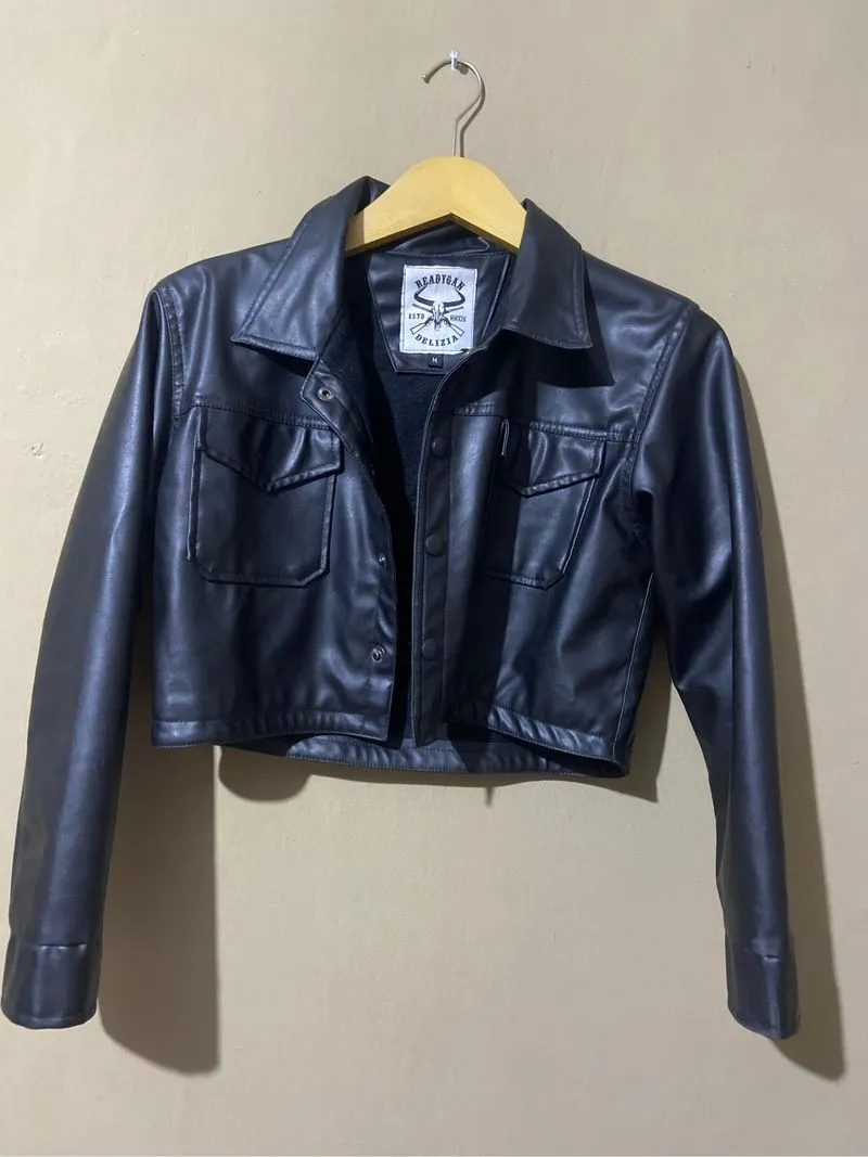 Leather Jacket Crop Top photo 1