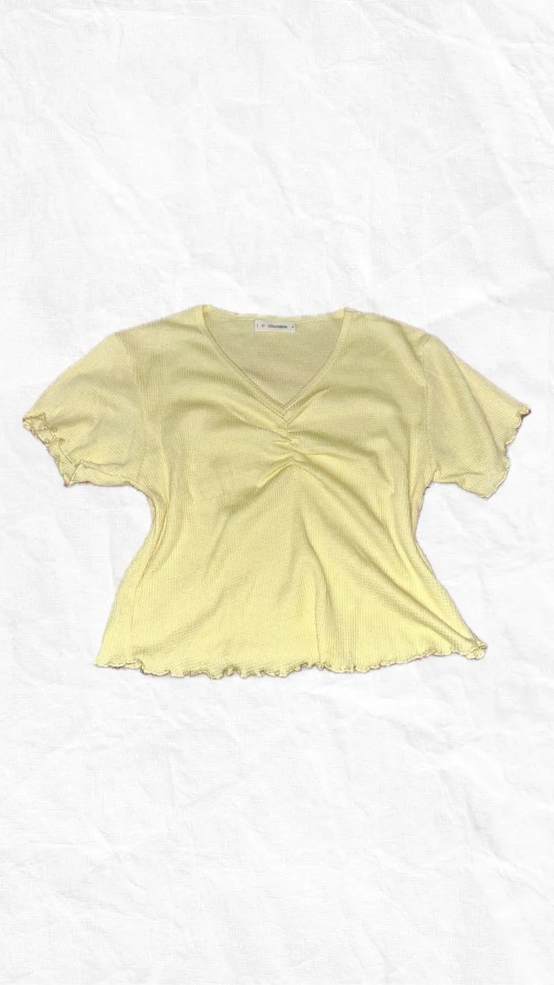 Colorbox Light Yellow Ruched Crop T-shirt photo 1