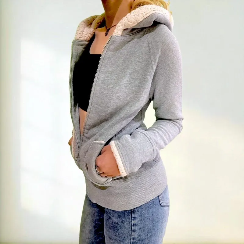 Gray Hoodie Zipper Fur Sherpa Jacket photo 1
