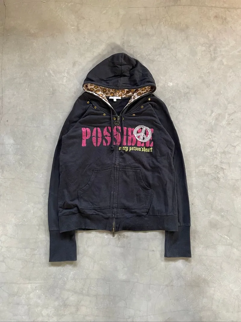 Y2k Grunge Emo Colza Zip Hoodie Peace Double Zip Hoodie  photo 1