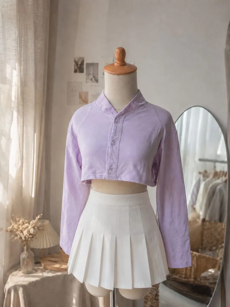 Crop Top Lilac Sporty Tebel Double Layer Korean Style 💜 photo 1