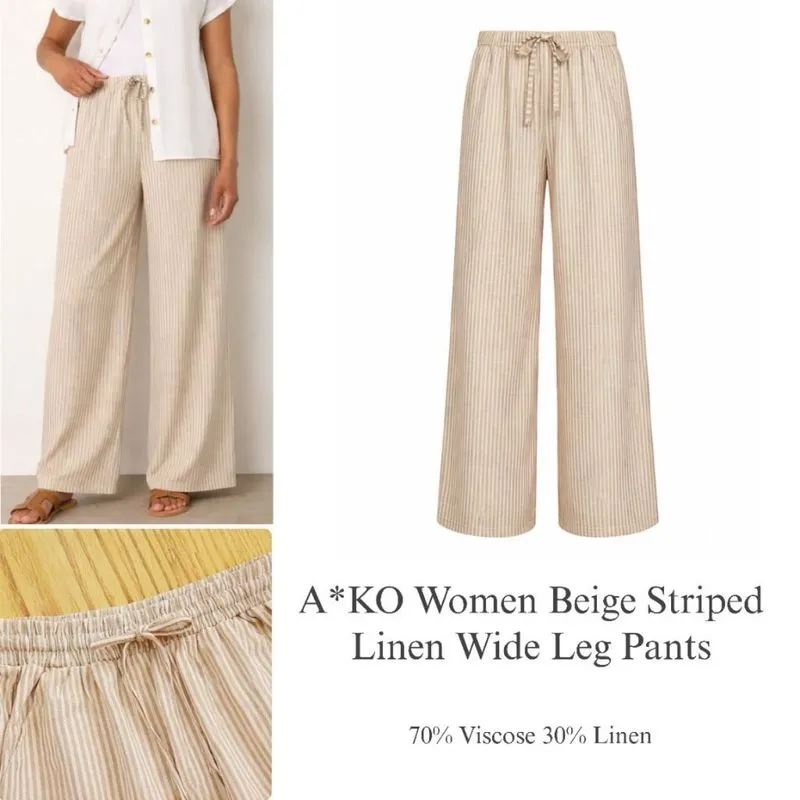 PRELOVED Anko Women Striped Linen Wide-Leg Pants Beige photo 1