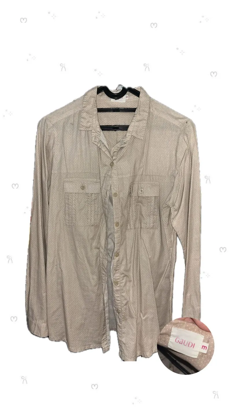 Kemeja Long Sleeves Gaudi Light Brown with White Polkadots photo 1