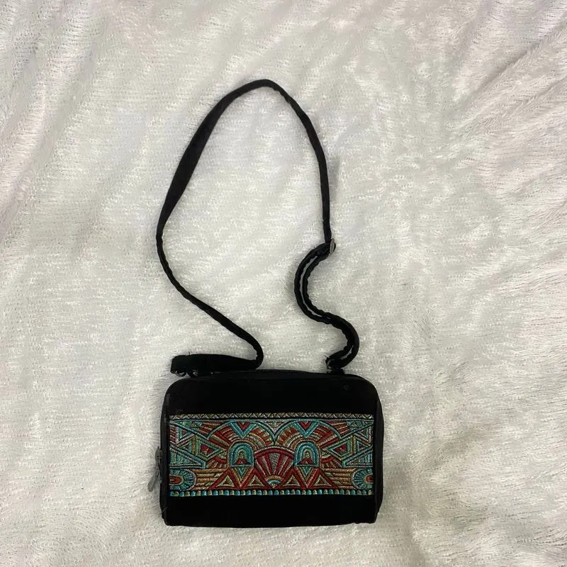 black vintage embroidered velvet crossbody bag photo 1