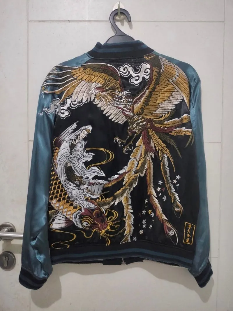 Streetwear Casual Bomber jacket Pria blue black photo 1